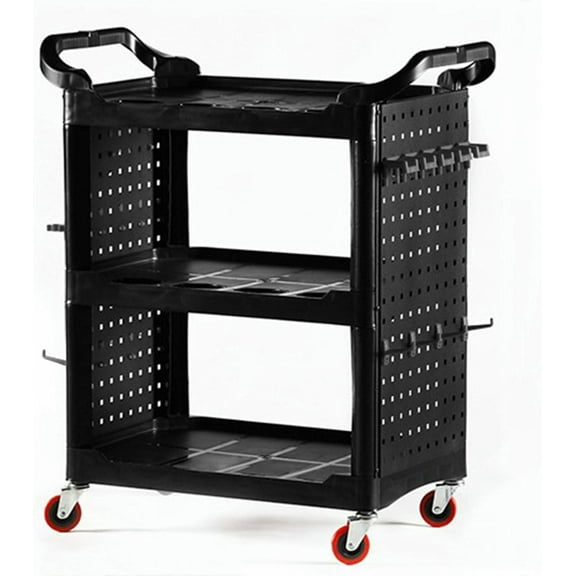 Diy Detail Rolling Utility Detailing Tool Cart Organizer, Mobile WorkStation Workshop Garage Tool Cart, 3 Tier Car Wash Detail Trolley, Multipurpose Storage Trolley with Side Hanging Plate & Hooks