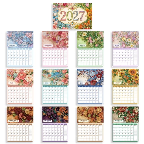 Diy Diamond Calendar 2027 Wall Decor For Home Office Rhinestone Painting Partial Drill Gem Art Craft 12 Seasonal Monthly Pages Plastic Synthetic Paper Functional Wall Hanging Holiday Gift,D