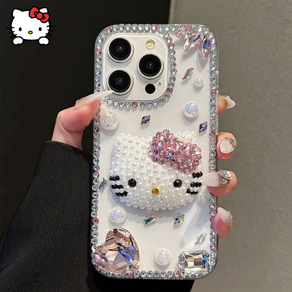 Diy Diamond-Filled Hello Kitty Mobile Phone Case for Iphone16 15 14Pro Max Sanrioed Kawaii Girls Upscale Luxurious Festival Gift