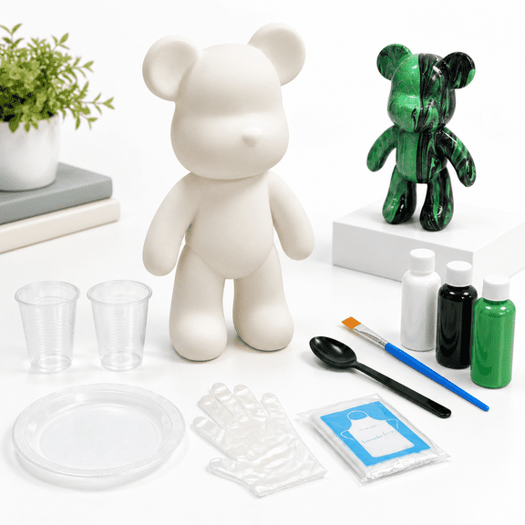 Diy Fluid Bearting Kit - Art Pourt Set Full Drip Bears With Stray & Apron For Family Activity Date Night Holiday Gifts 9.05 In Gr