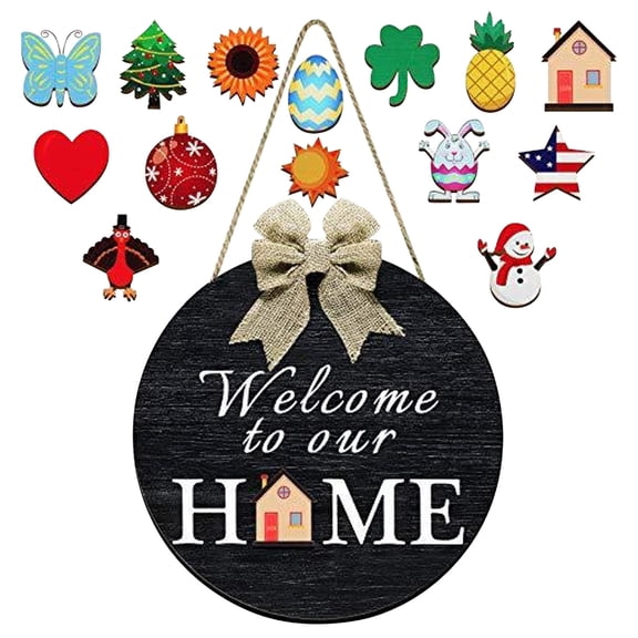 Diy Interchangeable Door Hanger, Welcome Home Decoration with Seasonal Signs, 11.8-Inch Door Decor for Indoor Outdoor Fireplace Wall Front Door, 1 Pc Pendant