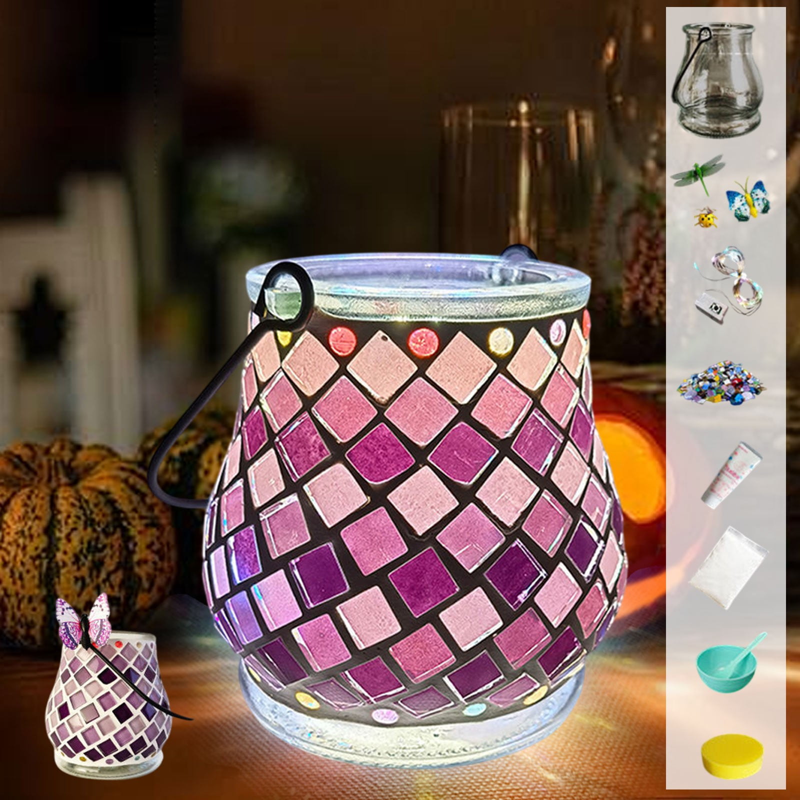 Diy Kits for Adults,DIY Mosaic Night Light Kit, Make Your Own Mosaic Night Light Kit, DIY Stained Glass Set, Crafts Kit for Teens Adults, Nightlight DIY Gift(J 4in)