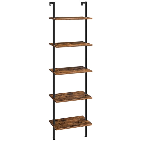 Diy Ladder Shelf  5-tier Wooden Wall Mounted Bookshelf Narrow Bookcase Display Storage Rack Plant Stand For Living Room Bedroom Study Balcony Rustic Brown And Black Bf531cj01