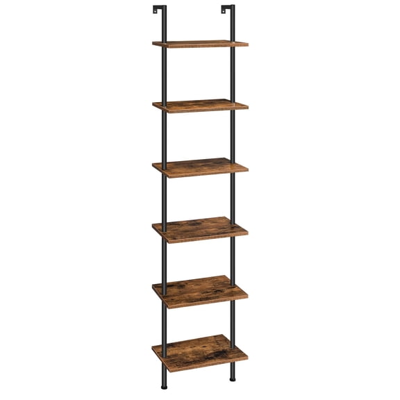 Diy Ladder Shelf  6-tier Wooden Wall Mounted Bookshelf Narrow Bookcase Display Storage Rack Plant Stand For Living Room Bedroom Study Balcony Rustic Brown And Black Bf651cj01