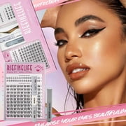 Diy Lash Clusters Kit, Waterproof D Curl Wispy Eyelash Extensions, Soft Natural Individual Lashes, 5-16mm, Thin Band, Black Natural