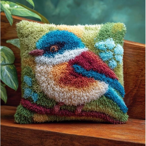 Diy Latch Hook Kits 17X17 Inch, Kingfisher Pattern Printed Throw Pillow Case Cushion Cover - Home Decoration Crochet Needlework Crafts With Latch Hook Tool For And Adults