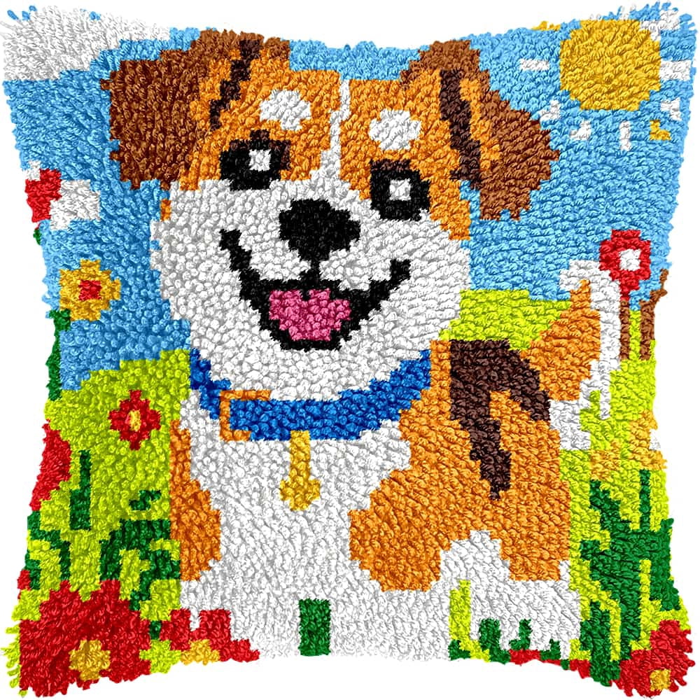 Diy Latch Hook Kits For Adults Animal Dog Latch Hook Cushion Cover Kit, Diy Carpet Cushion Crocheting Pillowcase For Home 17X17In