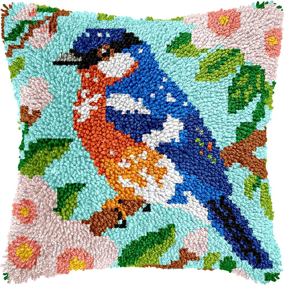Diy Latch Hook Kits For Adults Bird Cross Stitch Sofa Cushion Cover With Latch Hook Tool Fit For Kids And Adults 17X17In