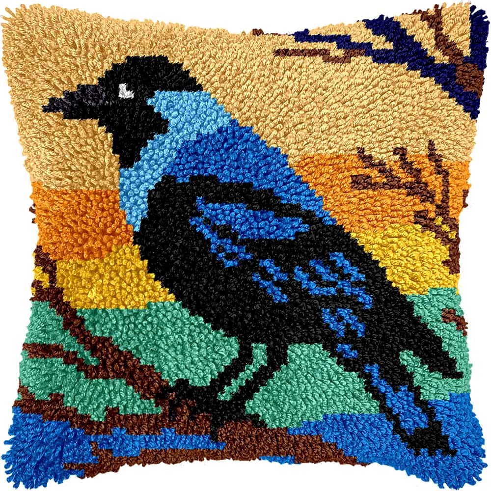 Diy Latch Hook Kits For Adults Bird Latch Hook Cushion Cover Kit, Diy Carpet Cushion Crocheting Pillowcase For Home 17X17In