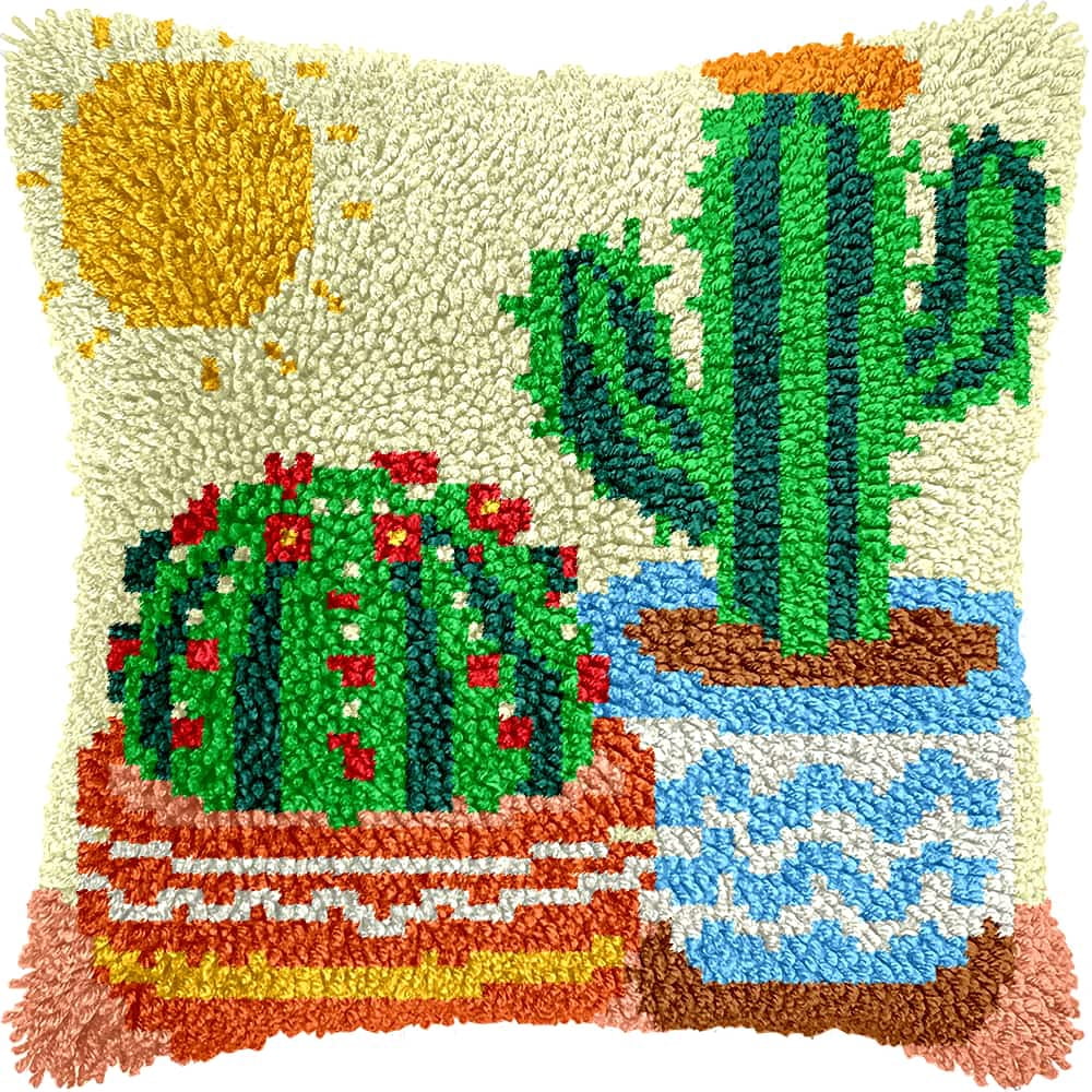 Diy Latch Hook Kits For Adults Cactus Latch Hook Cushion Cover Kit, Diy Carpet Cushion Crocheting Pillowcase For Home 17X17In
