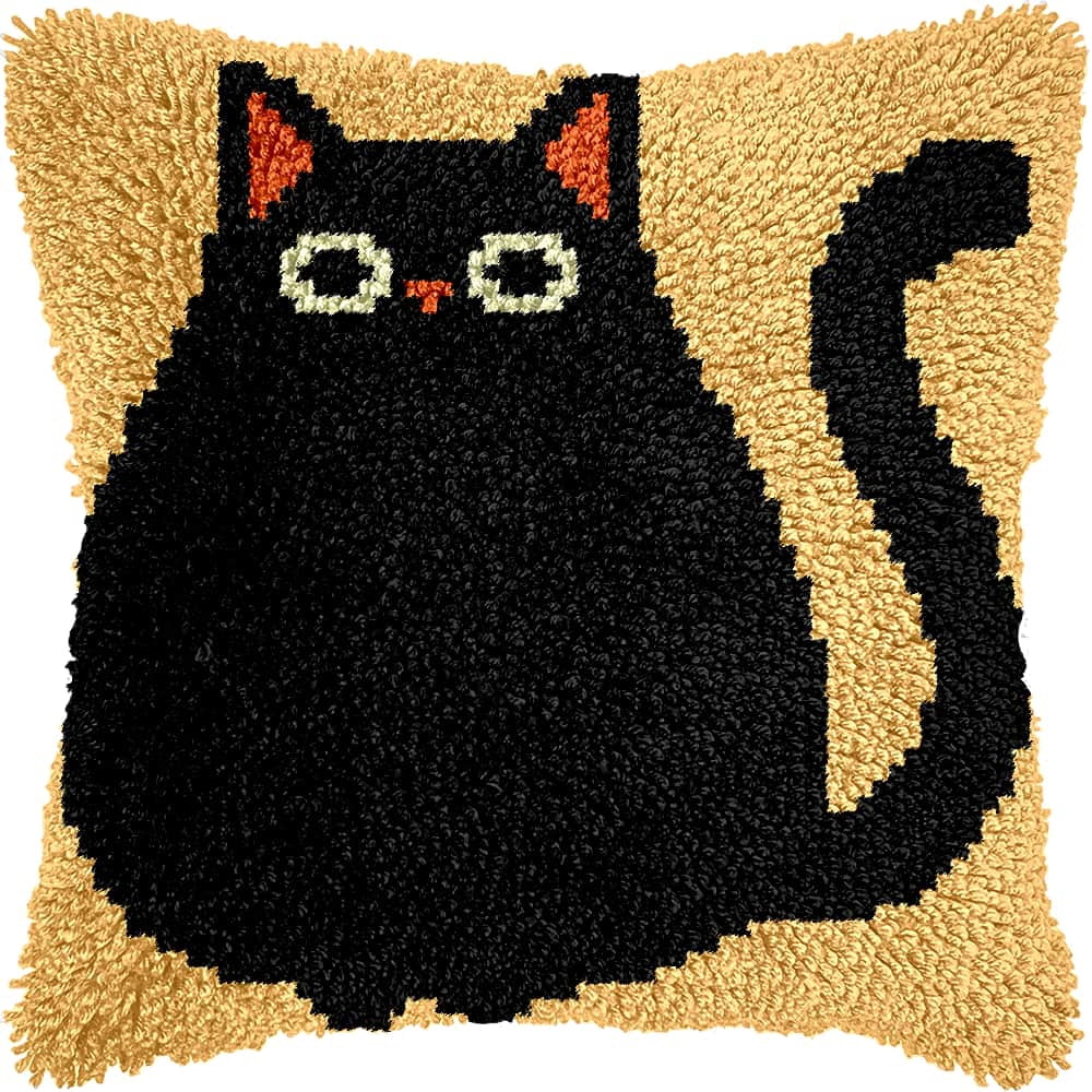 Diy Latch Hook Kits For Adults Cat Cross Stitch Sofa Cushion Cover With Latch Hook Tool Fit For Kids And Adults 17X17In