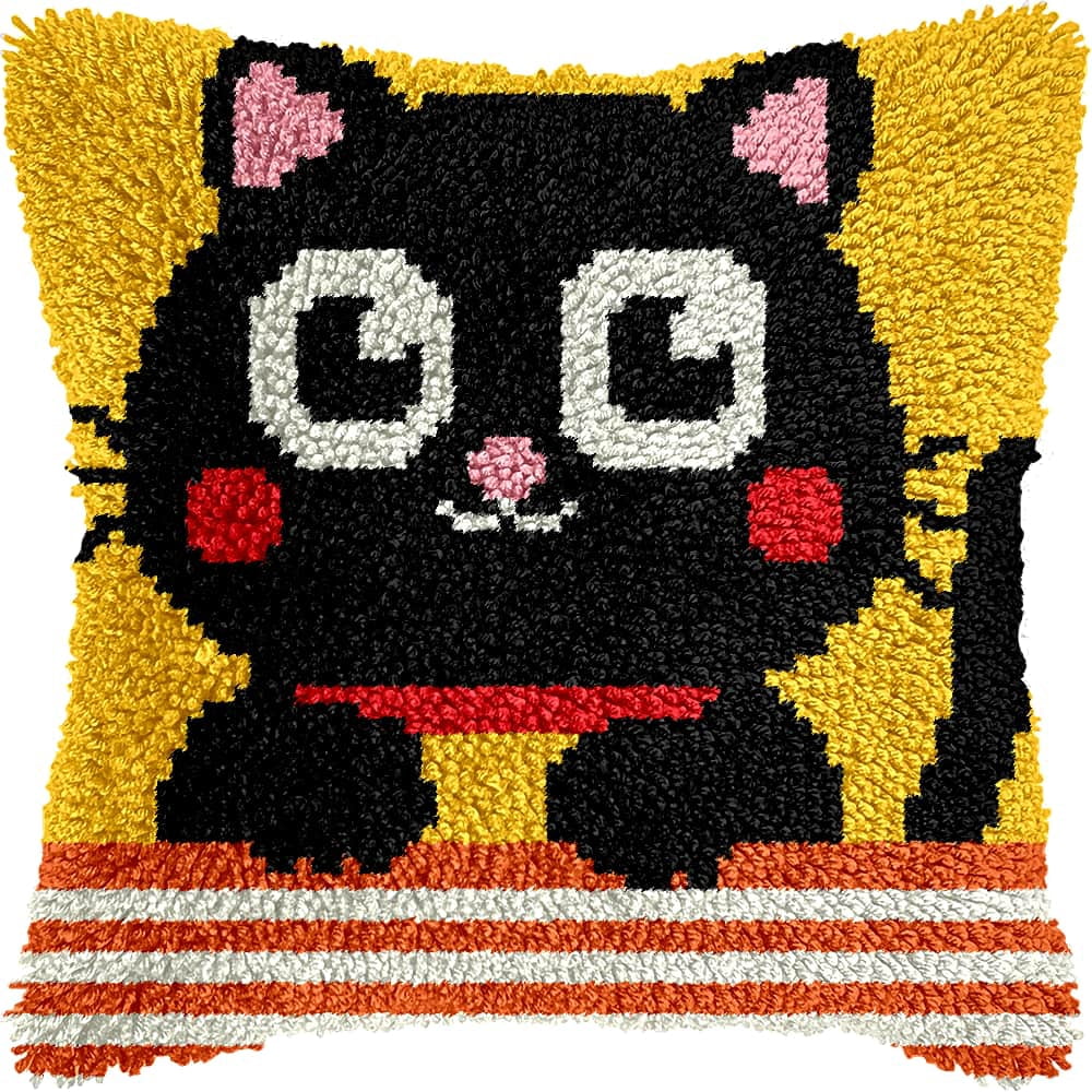 Diy Latch Hook Kits For Adults Cat Latch Hook Cushion Cover Kit, Diy Carpet Cushion Crocheting Pillowcase For Home 17X17In