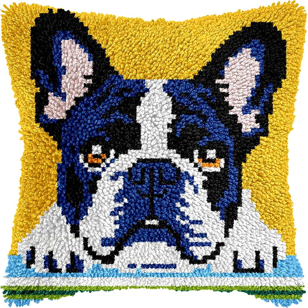 Diy Latch Hook Kits For Adults Dog Cross Stitch Sofa Cushion Cover With Latch Hook Tool Fit For Kids And Adults 17X17In