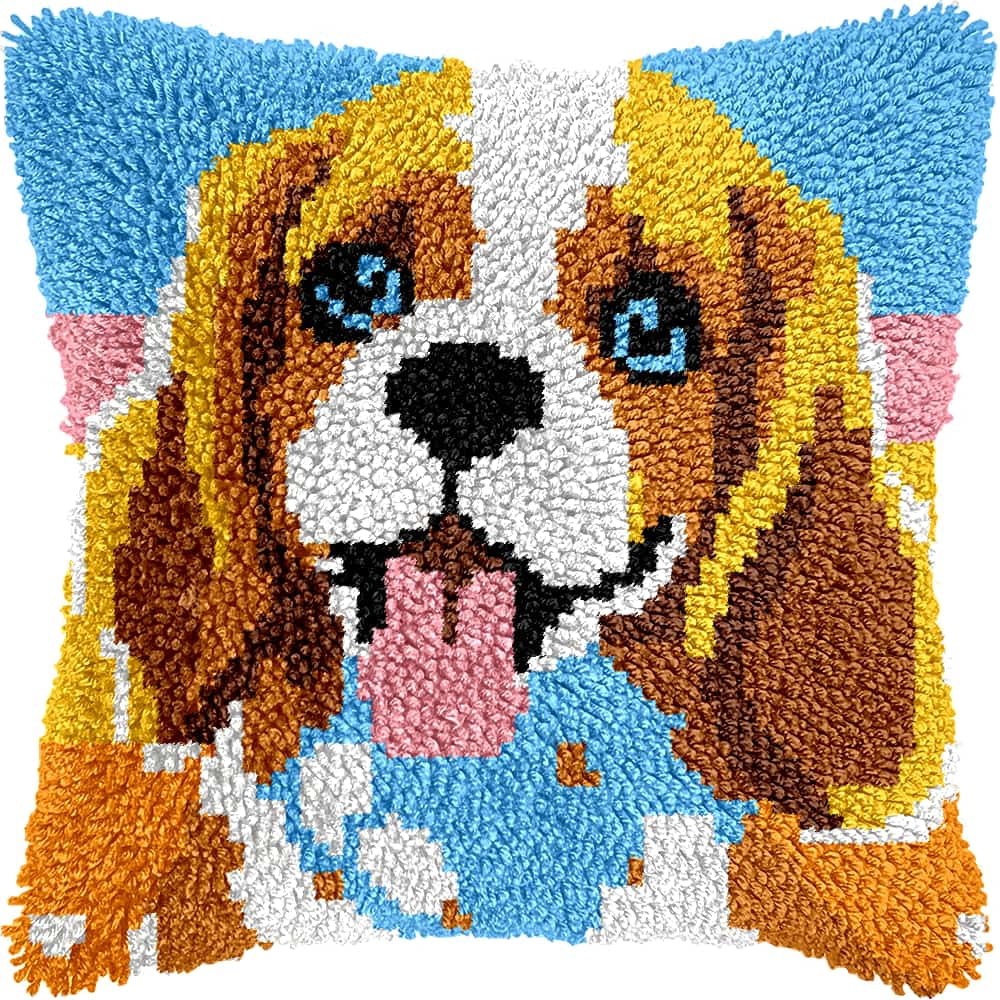 Diy Latch Hook Kits For Adults Dog Latch Hook Cushion Cover Kit, Diy Carpet Cushion Crocheting Pillowcase For Home 17X17In