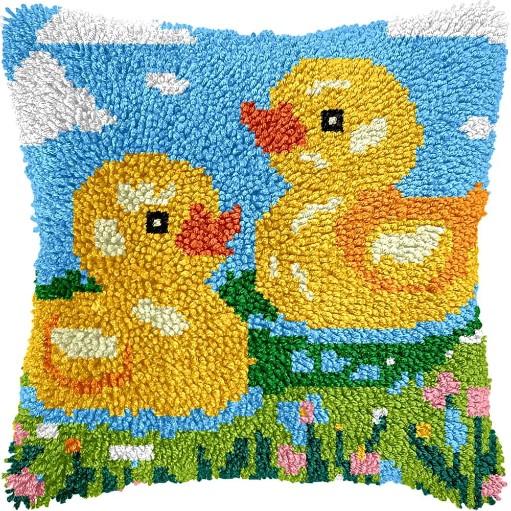 Diy Latch Hook Kits For Adults Duck Latch Hook Cushion Cover Kit, Diy Carpet Cushion Crocheting Pillowcase For Home 17X17In