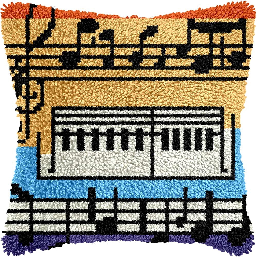 Diy Latch Hook Kits For Adults Electronic Keyboard Cross Stitch Sofa Cushion Cover With Latch Hook Tool Fit For Kids And Adults 17X17In