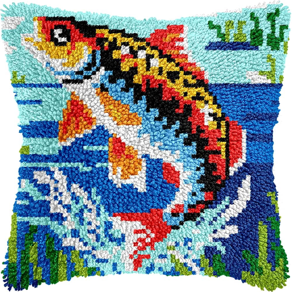 Diy Latch Hook Kits For Adults Fish Cross Stitch Sofa Cushion Cover With Latch Hook Tool Fit For Kids And Adults 17X17In