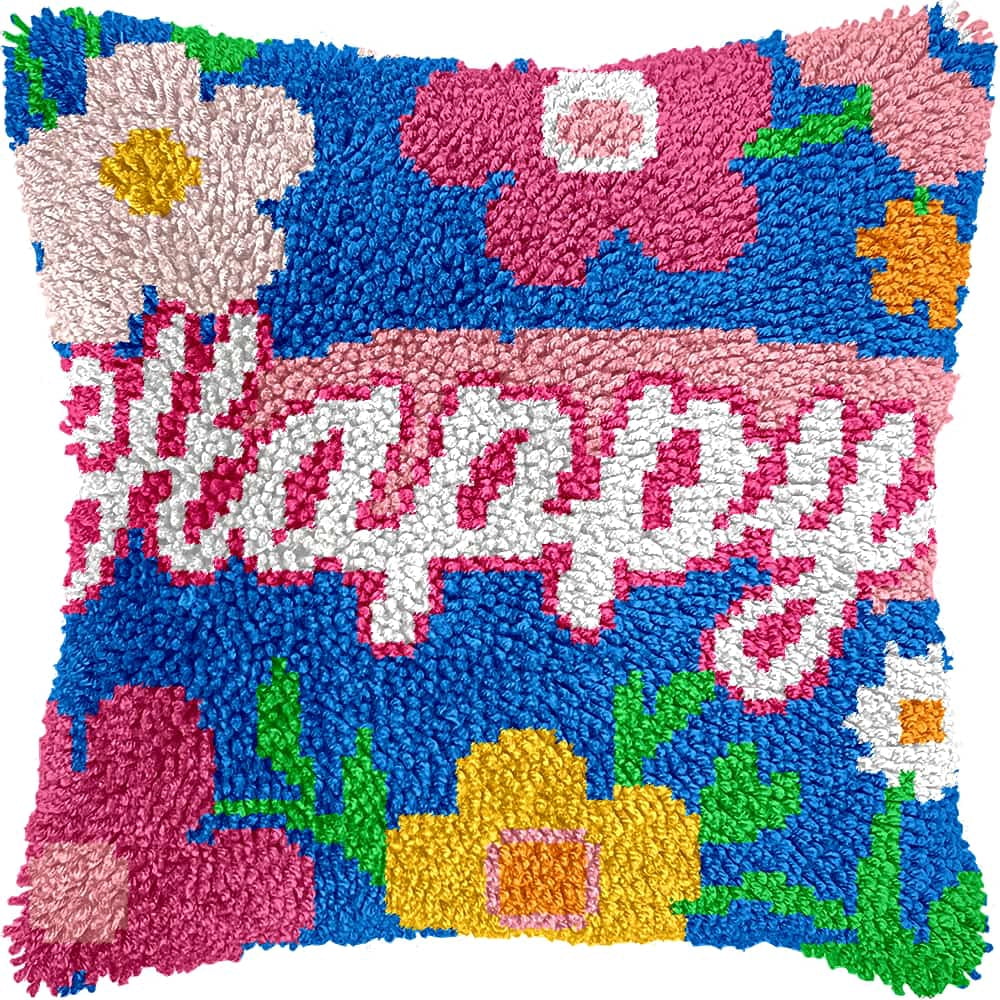 Diy Latch Hook Kits For Adults Flower Cross Stitch Sofa Cushion Cover With Latch Hook Tool Fit For Kids And Adults 17X17In