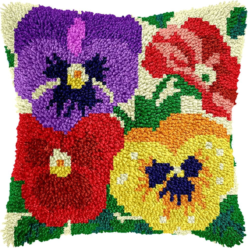 Diy Latch Hook Kits For Adults Flower Cross Stitch Sofa Cushion Cover With Latch Hook Tool Fit For Kids And Adults 17X17In