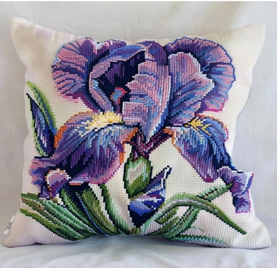 Diy Latch Hook Kits For Adults Flowers Cross Stitch Sofa Cushion Cover With Latch Hook Tool Fit For Kids And Adults 17X17In