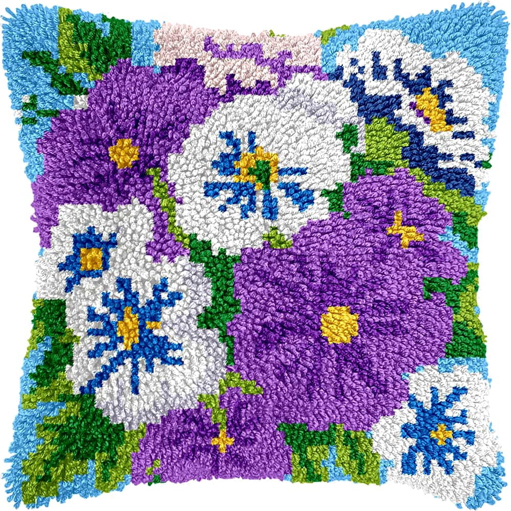 Diy Latch Hook Kits For Adults Flowers Latch Hook Cushion Cover Kit, Diy Carpet Cushion Crocheting Pillowcase For Home 17X17In
