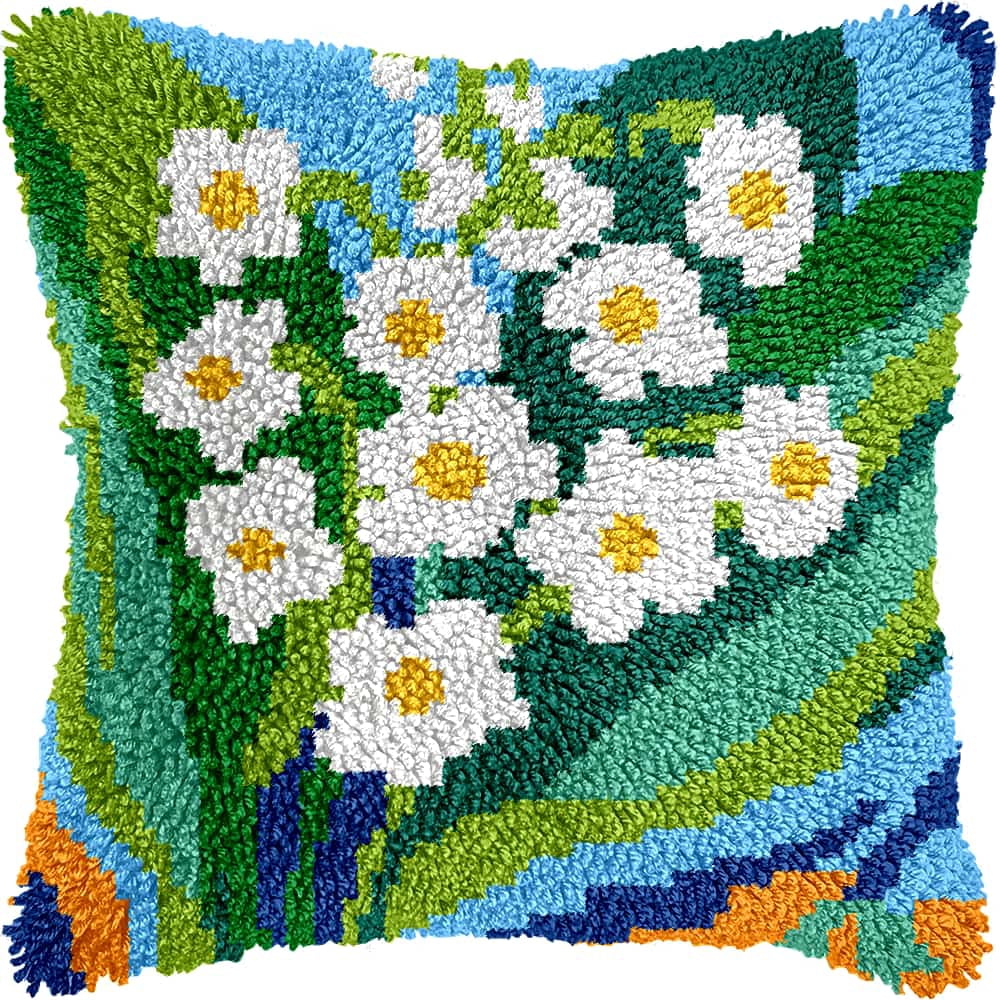 Diy Latch Hook Kits For Adults Flowers Latch Hook Cushion Cover Kit, Diy Carpet Cushion Crocheting Pillowcase For Home 17X17In