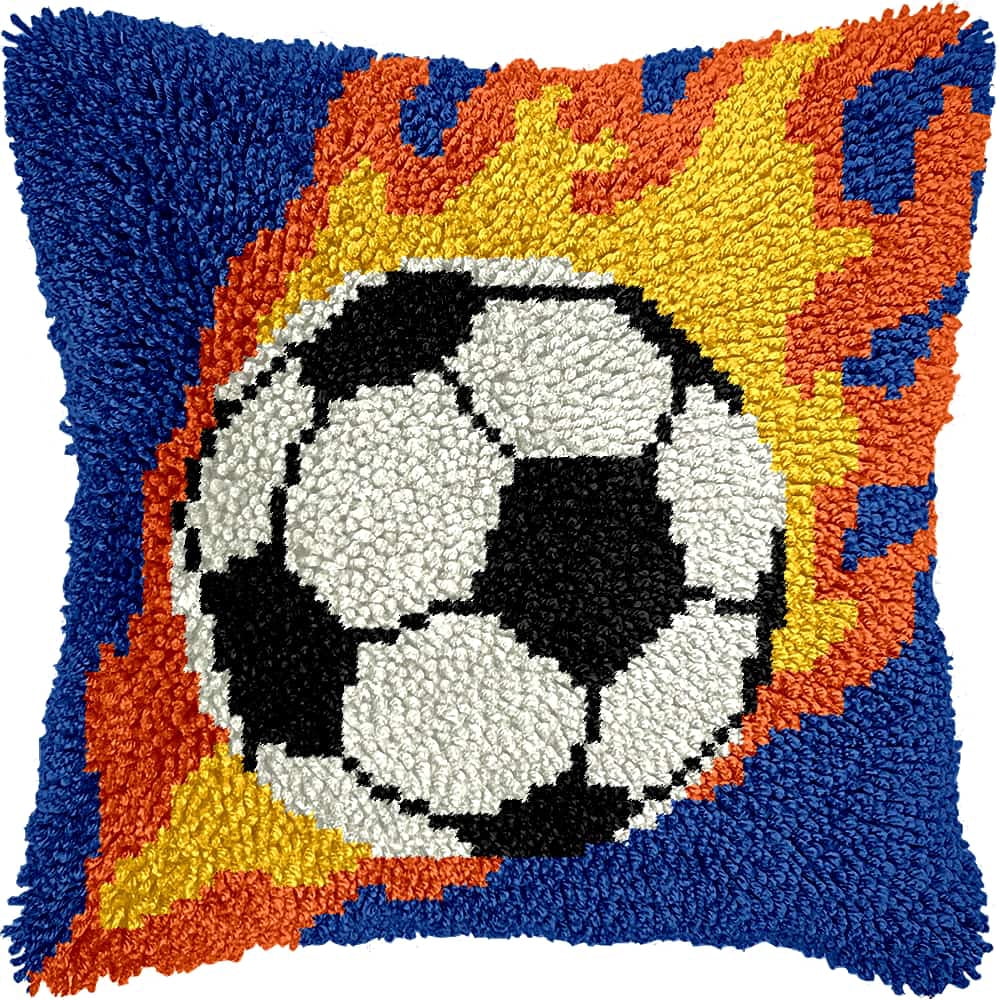 Diy Latch Hook Kits For Adults Football Cross Stitch Sofa Cushion Cover With Latch Hook Tool Fit For Kids And Adults 17X17In