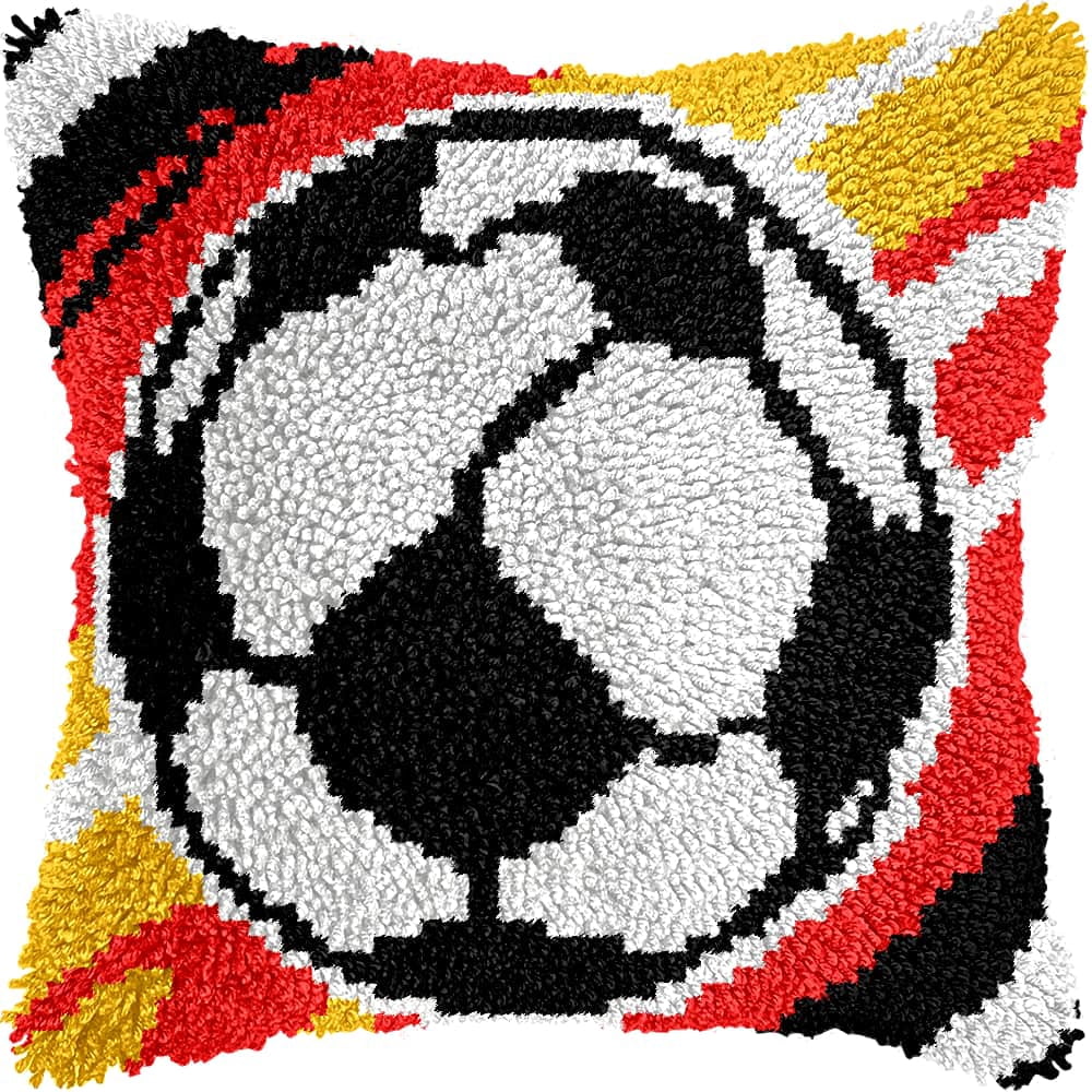 Diy Latch Hook Kits For Adults Football Latch Hook Cushion Cover Kit, Diy Carpet Cushion Crocheting Pillowcase For Home 17X17In