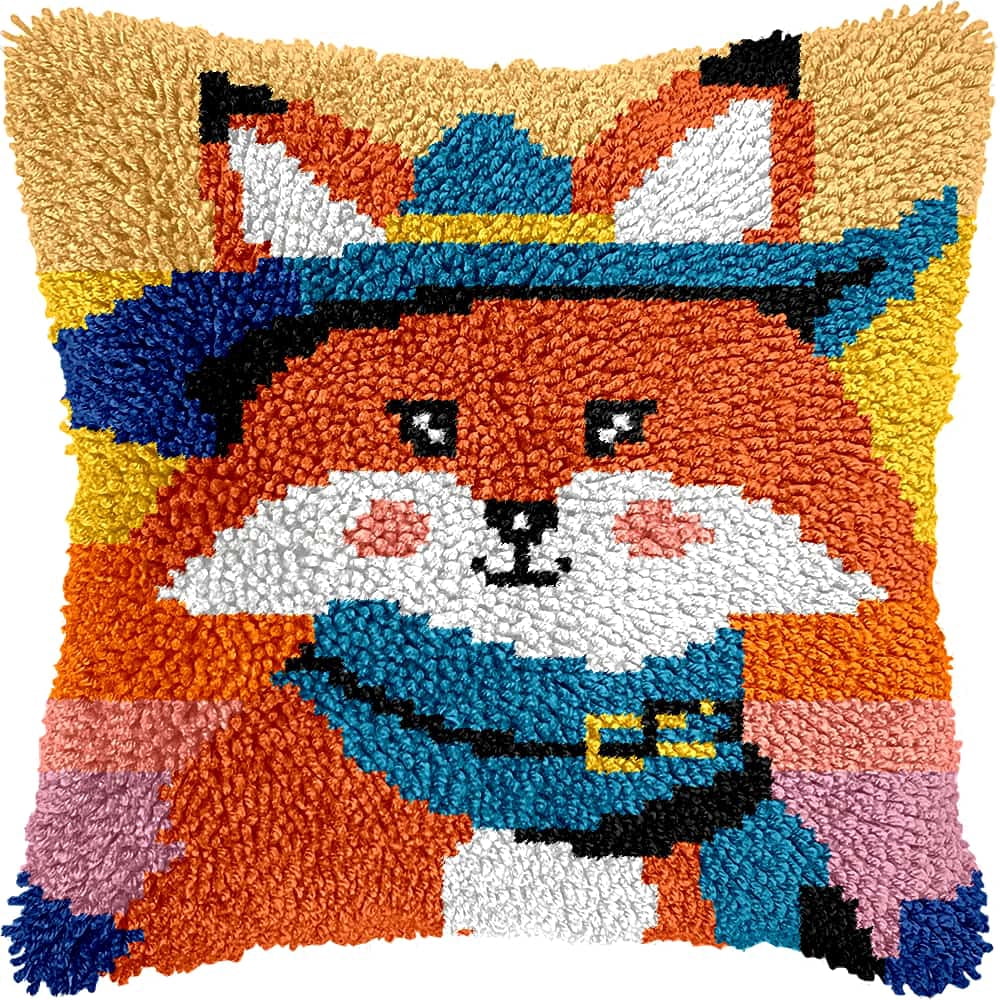 Diy Latch Hook Kits For Adults Fox Cross Stitch Sofa Cushion Cover With Latch Hook Tool Fit For Kids And Adults 17X17In