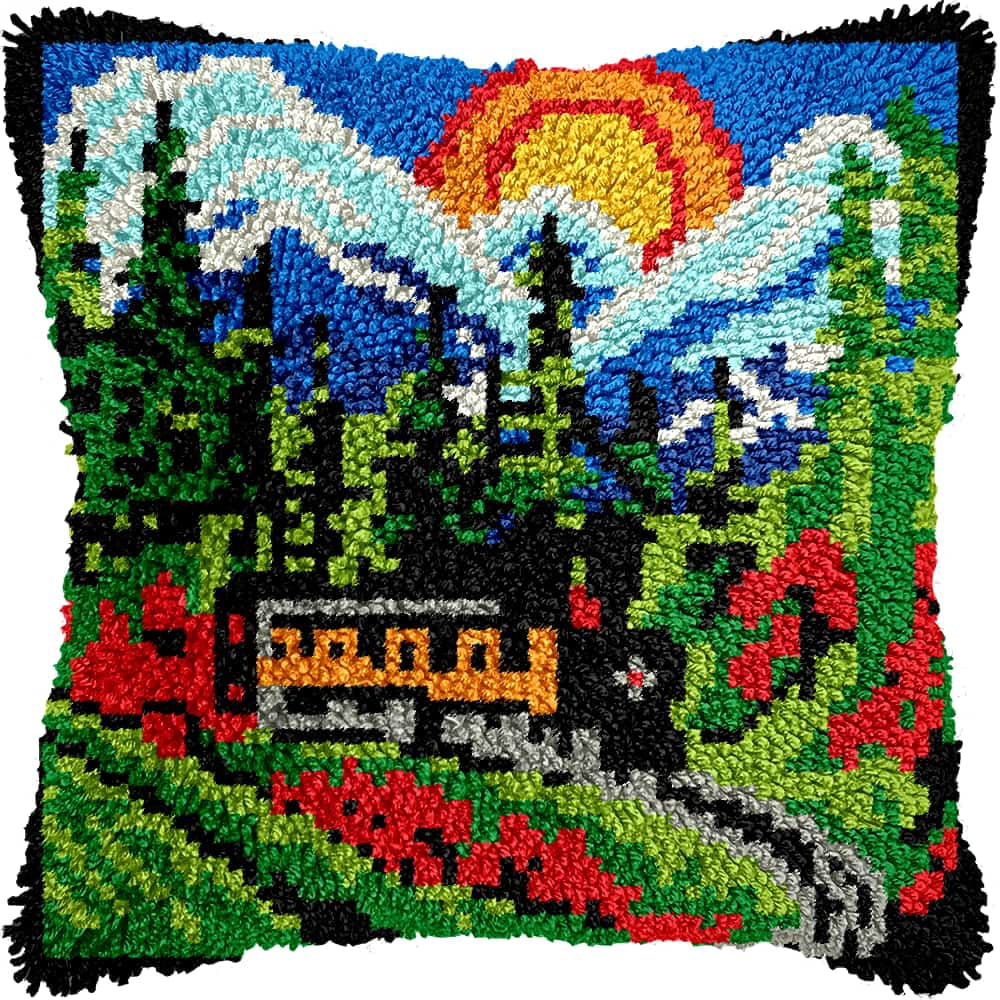 Diy Latch Hook Kits For Adults Landscape Cross Stitch Sofa Cushion Cover With Latch Hook Tool Fit For Kids And Adults 17X17In