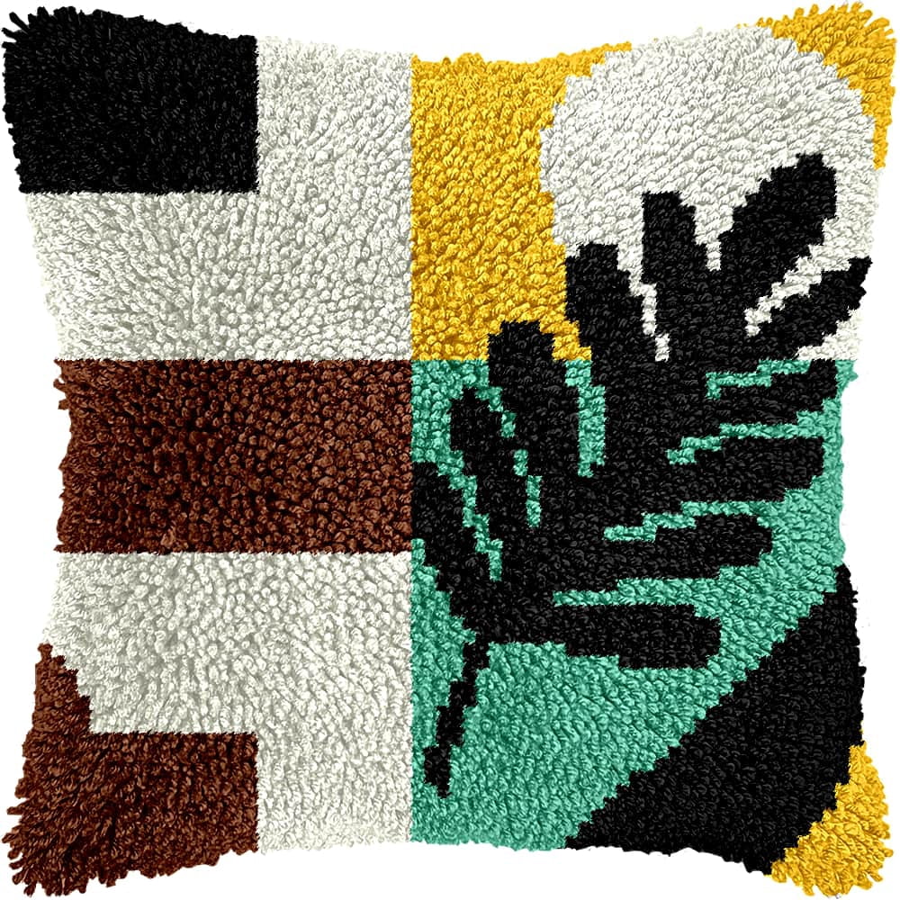 Diy Latch Hook Kits For Adults Leaves Latch Hook Cushion Cover Kit, Diy Carpet Cushion Crocheting Pillowcase For Home 17X17In