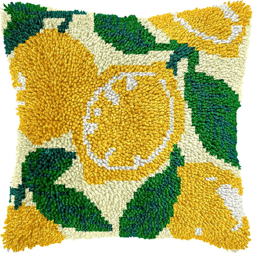 Diy Latch Hook Kits For Adults Lemon Fruit Latch Hook Cushion Cover Kit, Diy Carpet Cushion Crocheting Pillowcase For Home 17X17In