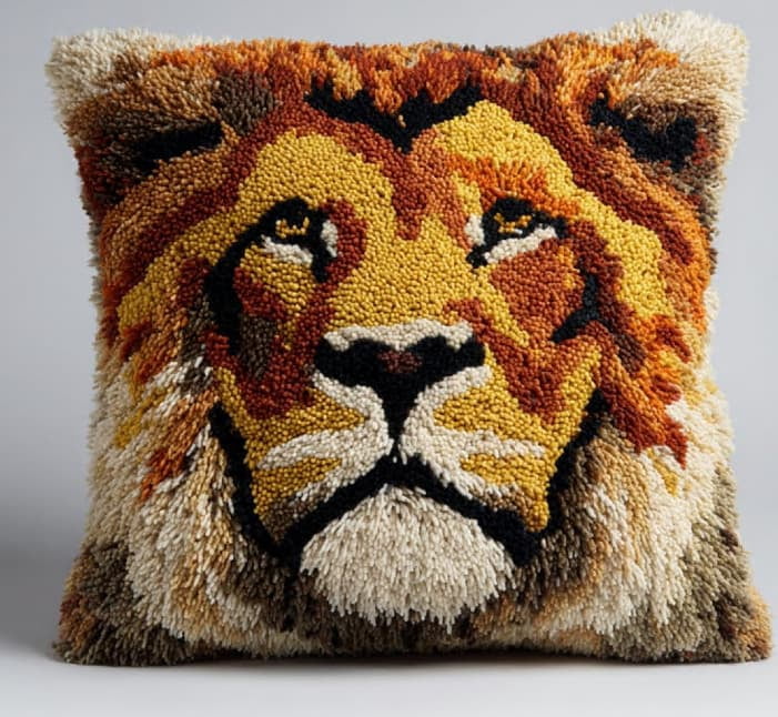 Diy Latch Hook Kits For Adults Lion Cross Stitch Sofa Cushion Cover With Latch Hook Tool Fit For Kids And Adults 17X17In