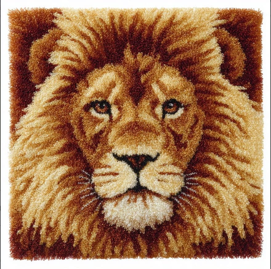 Diy Latch Hook Kits For Adults Lion Latch Hook Cushion Cover Kit, Diy Carpet Cushion Crocheting Pillowcase For Home 17X17In