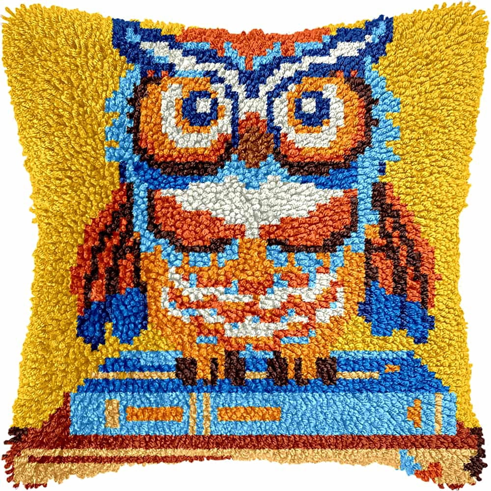 Diy Latch Hook Kits For Adults Owl Latch Hook Cushion Cover Kit, Diy Carpet Cushion Crocheting Pillowcase For Home 17X17In