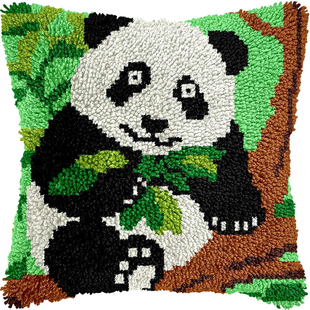 Diy Latch Hook Kits For Adults Panda Cross Stitch Sofa Cushion Cover With Latch Hook Tool Fit For Kids And Adults 17X17In