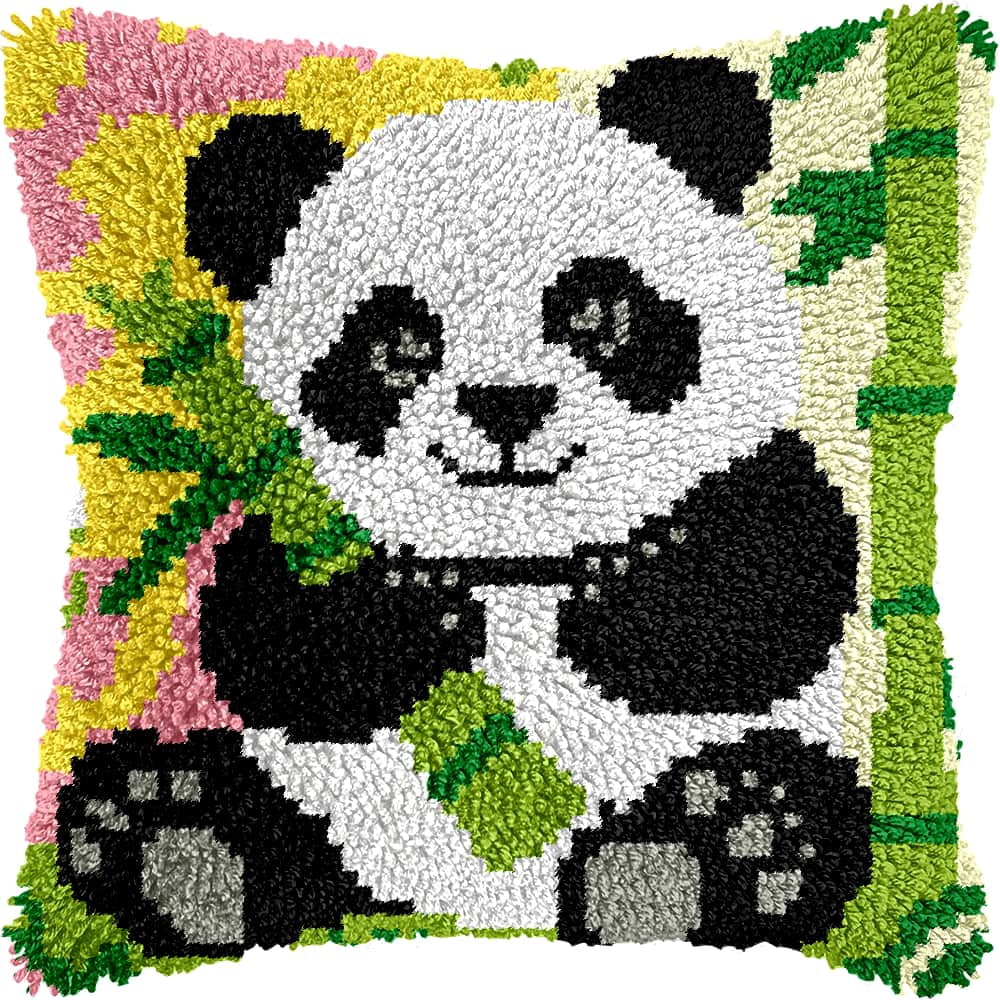 Diy Latch Hook Kits For Adults Panda Latch Hook Cushion Cover Kit, Diy Carpet Cushion Crocheting Pillowcase For Home 17X17In