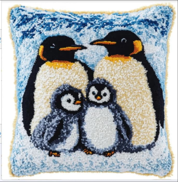 Diy Latch Hook Kits For Adults Penguin Cross Stitch Sofa Cushion Cover With Latch Hook Tool Fit For Kids And Adults 17X17In