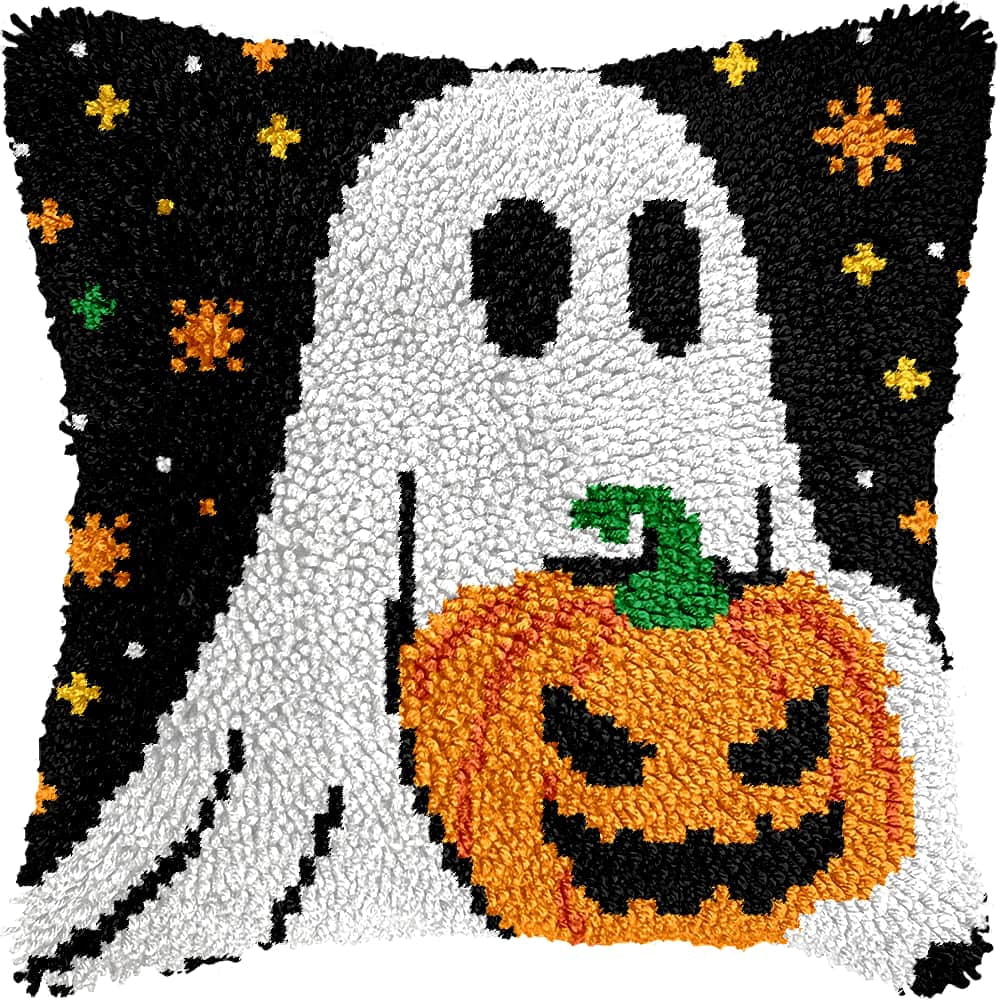 Diy Latch Hook Kits For Adults Pumpkin Cross Stitch Sofa Cushion Cover With Latch Hook Tool Fit For Kids And Adults 17X17In