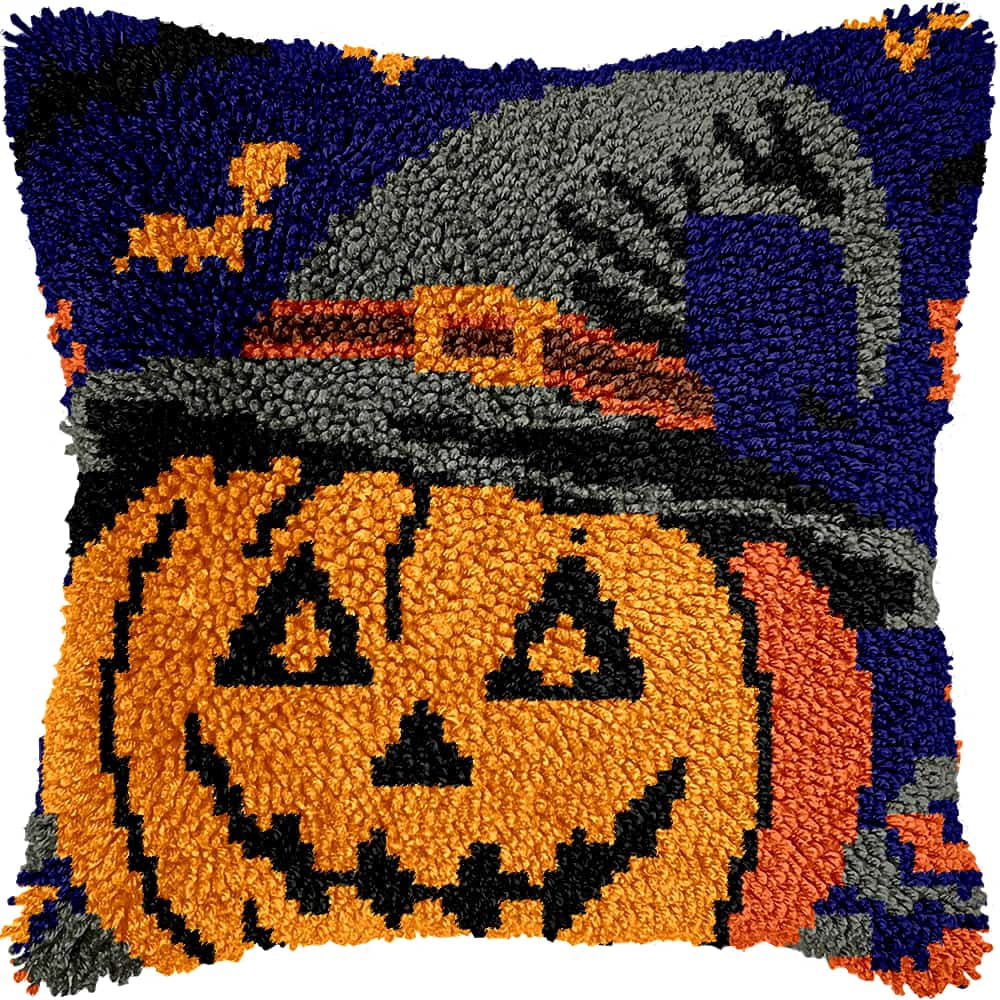 Diy Latch Hook Kits For Adults Pumpkin Cross Stitch Sofa Cushion Cover With Latch Hook Tool Fit For Kids And Adults 17X17In