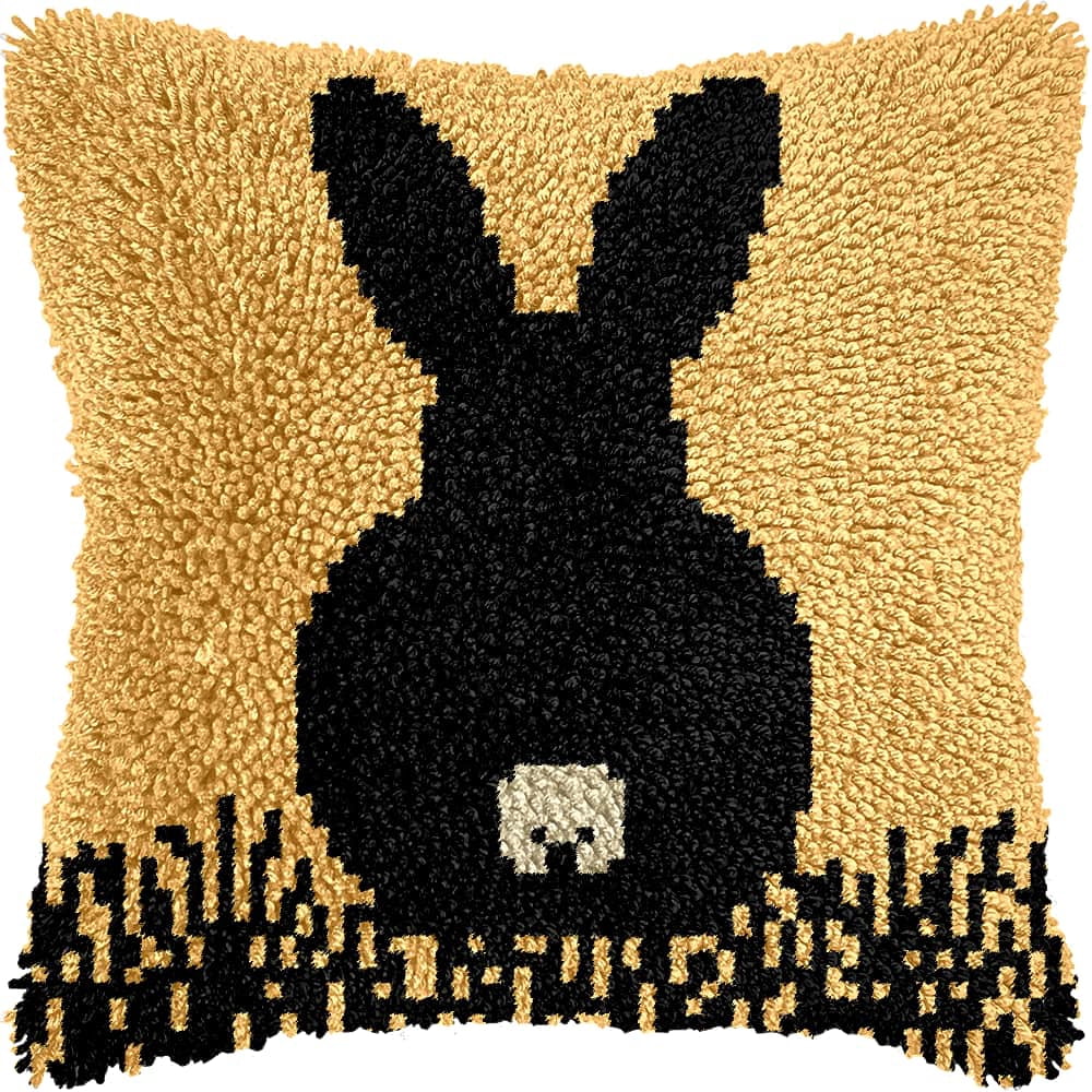 Diy Latch Hook Kits For Adults Rabbit Latch Hook Cushion Cover Kit, Diy Carpet Cushion Crocheting Pillowcase For Home 17X17In