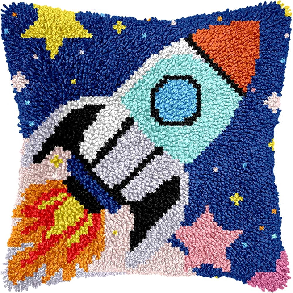 Diy Latch Hook Kits For Adults Rocket Cross Stitch Sofa Cushion Cover With Latch Hook Tool Fit For Kids And Adults 17X17In