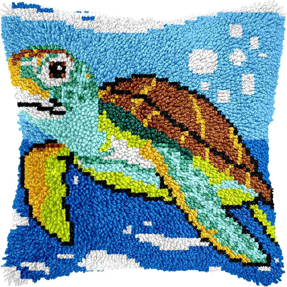 Diy Latch Hook Kits For Adults Sea Turtle Cross Stitch Sofa Cushion Cover With Latch Hook Tool Fit For Kids And Adults 17X17In