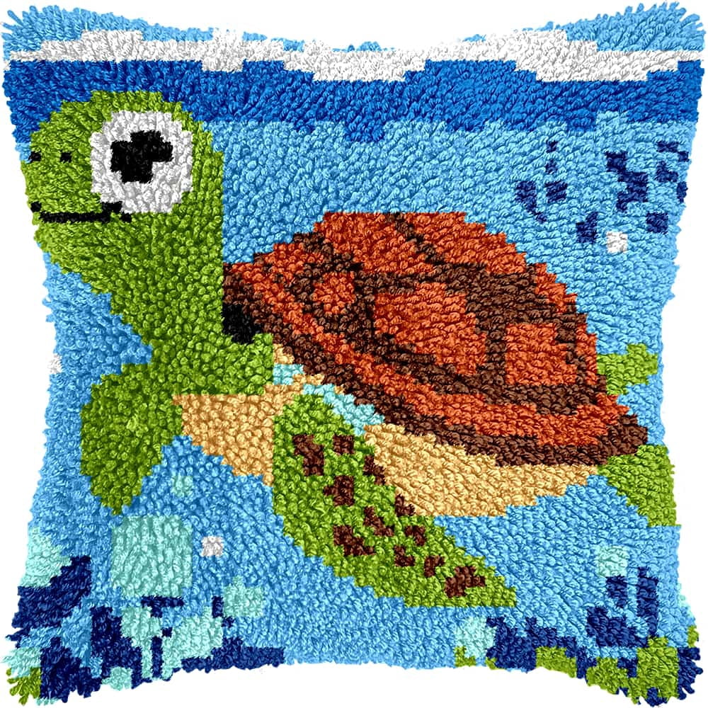 Diy Latch Hook Kits For Adults Sea Turtle Latch Hook Cushion Cover Kit, Diy Carpet Cushion Crocheting Pillowcase For Home 17X17In