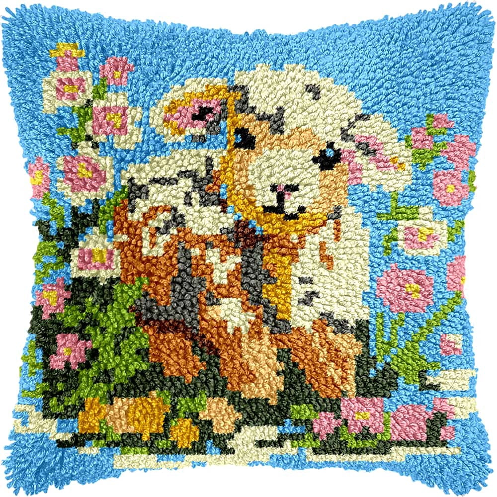 Diy Latch Hook Kits For Adults Sheep Latch Hook Cushion Cover Kit, Diy Carpet Cushion Crocheting Pillowcase For Home 17X17In