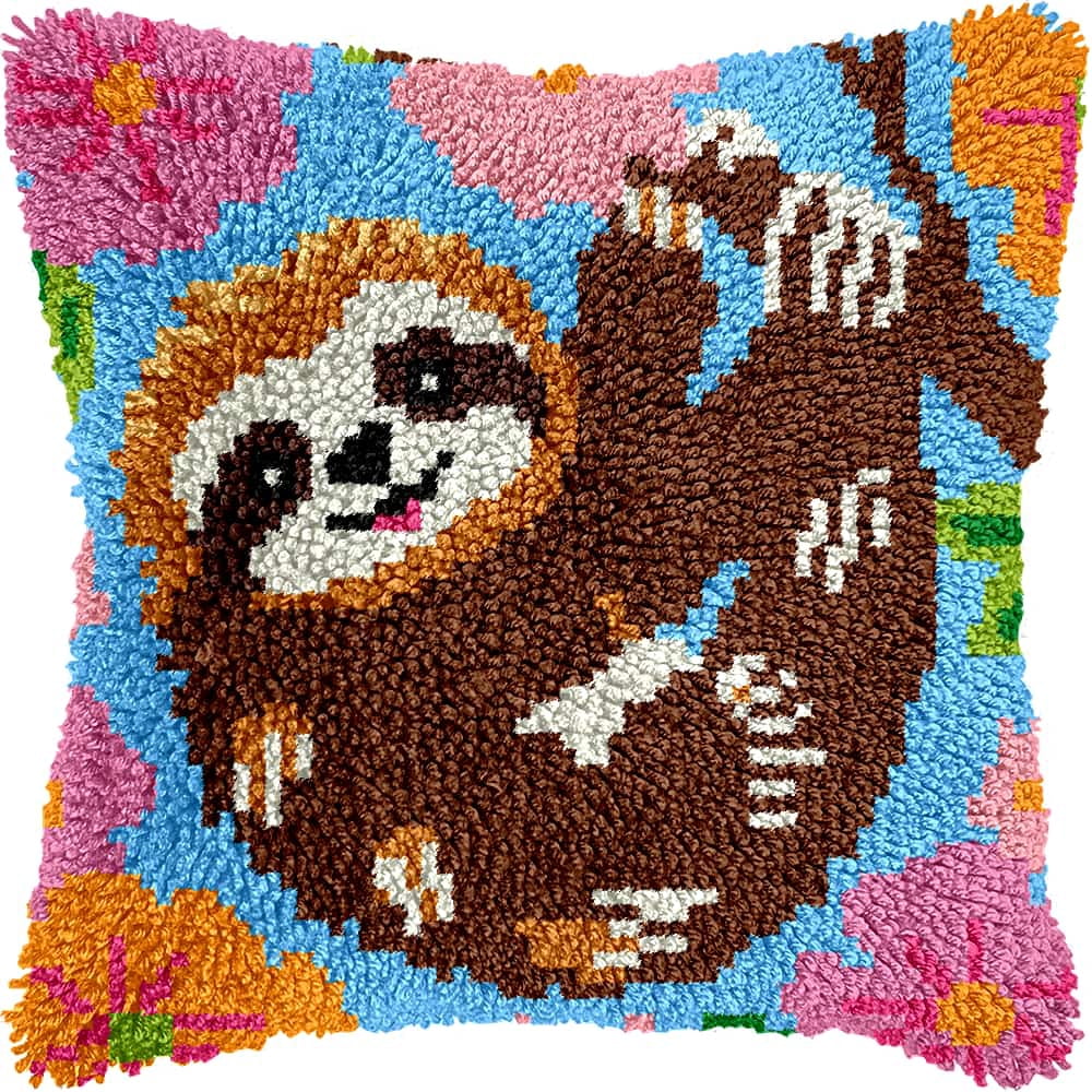 Diy Latch Hook Kits For Adults Sloth Cross Stitch Sofa Cushion Cover With Latch Hook Tool Fit For Kids And Adults 17X17In