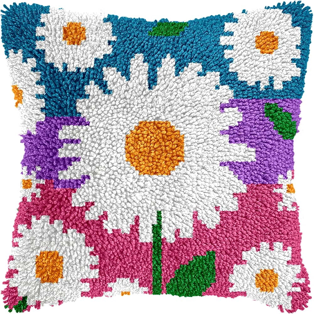 Diy Latch Hook Kits For Adults Sunflower Latch Hook Cushion Cover Kit, Diy Carpet Cushion Crocheting Pillowcase For Home 17X17In