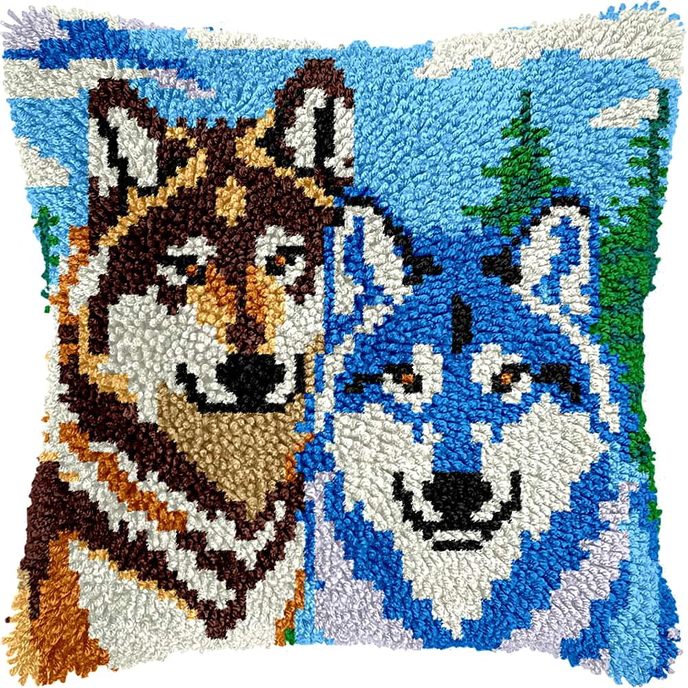 Diy Latch Hook Kits For Adults Wolf Latch Hook Cushion Cover Kit, Diy Carpet Cushion Crocheting Pillowcase For Home 17X17In