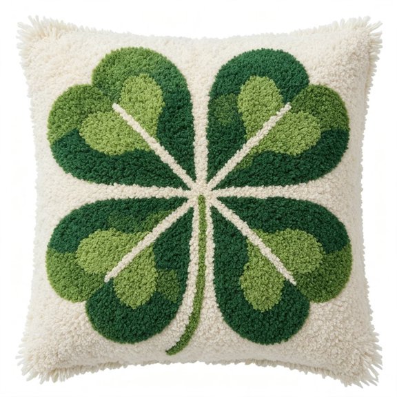 Diy Latch Hook Kits Pillow, Four-Leaf Clover Needlepoint Cushion Kit For Home Dcor Needlework Set For Adult Beginners 17X17In
