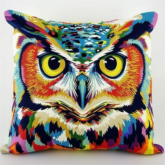 Diy Latch Hook Pillow Kitscolorful Owls 17X17Inch Patterns Pre-Printed Canvas Pillow Making Set, Beginner Cushion Cover Latch Hook Kit, Creative Craft For Family Fun Home Decor